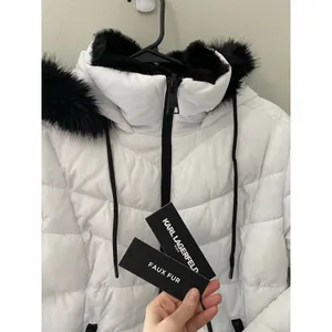 NWT Karl Lagerfeld Paris Long White Puffer Parka Coat Women's Large thumbnail 2