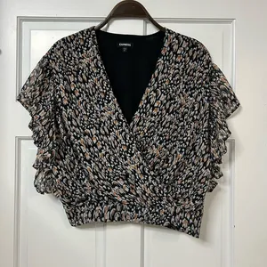 Express Women's Black and Tan Printed Blouse thumbnail 1