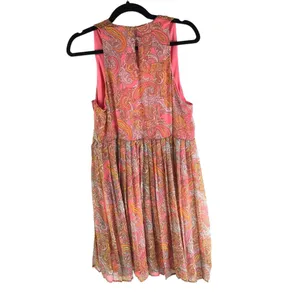H&M Sleeveless Paisley Dress Pleated V-Neck Pink Orange Size 14 thumbnail 2