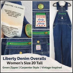 Liberty Denim Overalls — Women's Size 20‎ Tall Green Zip Accent Carpenter Style thumbnail 2