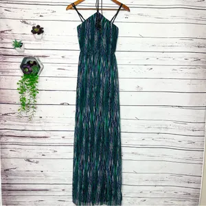 Gianni Bini Green & Blue Rhinestone Embellished Halter Top Maxi Dress Size 0 XS thumbnail 11