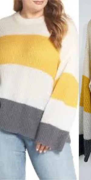 BP Womens Ribbed Colorblock Striped Knit Sweater Size L Cream Cozy Soft Pullover thumbnail 1