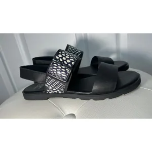 Sorel Ella III Slingback Sandals 8.5 Black Snake‎ Print Leather Buckle NIB thumbnail 4