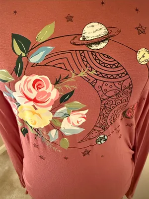 Women’s Long-Sleeve Floral Moon Graphic Top - Dusty Rose thumbnail 2