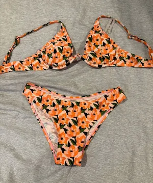 Shein Orange Floral Bikini Set thumbnail 1