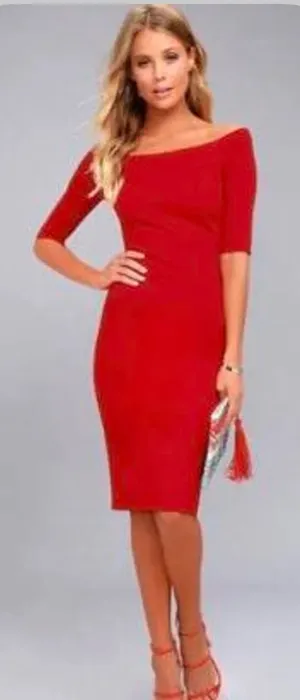 Lulus Red Dress Midi Bodycon thumbnail 1