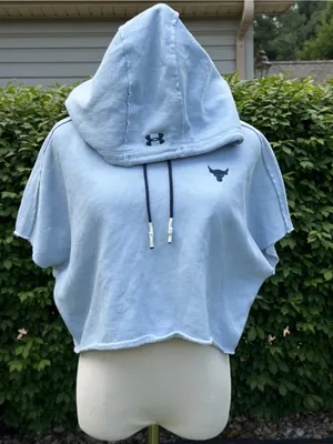 Under Armour Project Rock‎ Cropped Fleece Hoodie Blue Gymcore Athleisure XS thumbnail 7