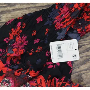 NWT Free People Venice Floral Tie Front Top OB1434186 Night Combo Red Black L thumbnail 5
