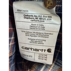 Carhartt Button Up Plaid Flannel Shirt Women's Large Blue Brown Cabincore Cozy thumbnail 3