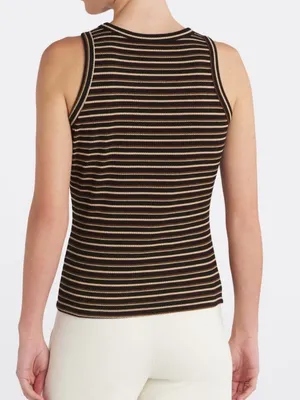 Staccato Striped Ribbed Sleeveless Tank in Brown and Cream thumbnail 2