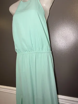 Show Me Your MuMu Dress Womens Large Green Halter Backless Chiffon Maxi Slit thumbnail 5