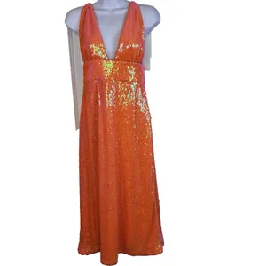 Song of Style x Revolve Women's Orange Sequin Halter Open Back Midi Dress Small thumbnail 6