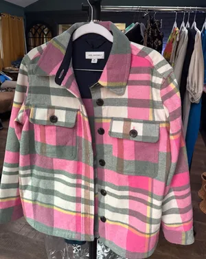 Free Assembly Pink Green & Cream Plaid Wool Utility Jacket thumbnail 1