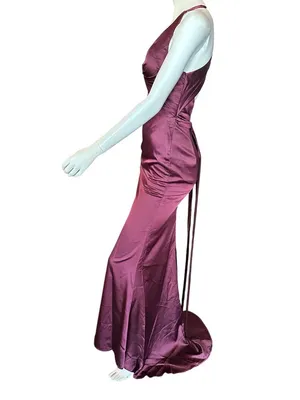 Monvelli Elegant Halter Satin Floor Mermaid Prom Gown Wine Size 2 NWT thumbnail 3