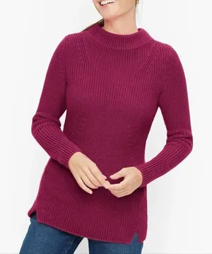 Talbots burgundy cotton mock neck ribbed sweater size XL petite thumbnail 1