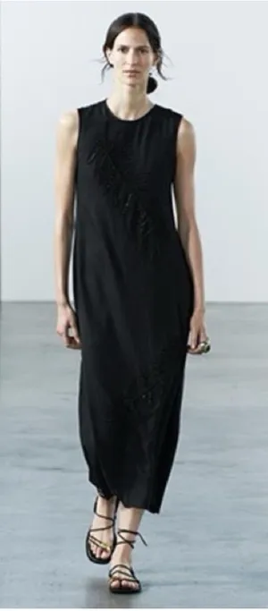 Zara Embellished Beaded Black Feather Midi Maxi Dress- ZW Collection NEW‎ thumbnail 1