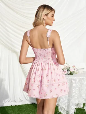 Pink floral mini dress kutumai thumbnail 2
