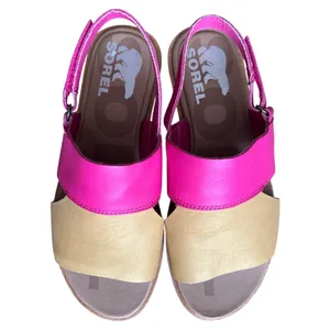 SOREL Pink Cut Out Ella Ii Round Toe Leather Slingback Sandals, US6.5 thumbnail 5
