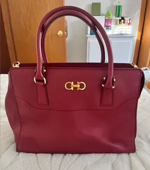 Salvatore, Ferragamo burgundy leather hand bag thumbnail 1