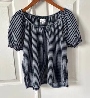 Madwell Texture and Thread peasant top in stripe thumbnail 1