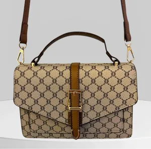 Source Unknown Beige Brown Monogram Shoulder Bag with Gold Buckle with a matching wallet. thumbnail 1