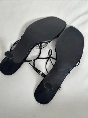 Vintage Nordstrom Black Strappy Rhinestone Low Kitten Heel Sandals Narrow 9.5 thumbnail 8