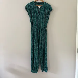 Maeve Geoscope Jumpsuit Small Green Blue Boho Graphic Print Button Front Belted thumbnail 15