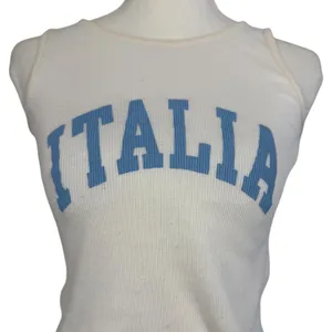 Italia Ribbed Crop Tank Top Womens One Size Cream Blue Graphic Made in Italy Y2K thumbnail 9