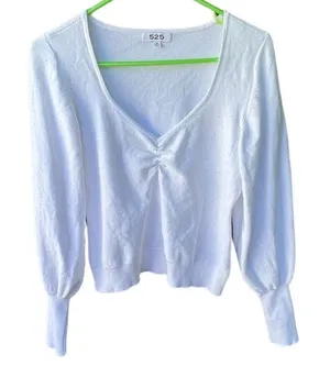 525 America size M deep V tiny sequined ruched front sweater. thumbnail 1
