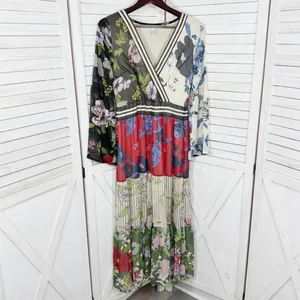 Kaktus Maxi‎ Dress Small Floral Patternblock Patchwork Tiered Cottagecore Boho thumbnail 9