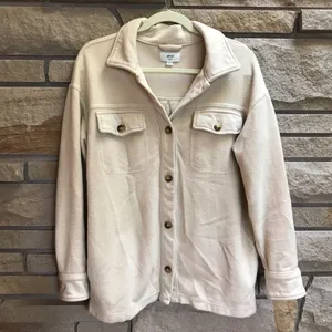 Aerie Luxe Trucker Shacket Shirt Jacket Color Soft Oat Beige Cream Cotton XS thumbnail 3