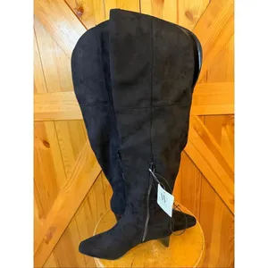 Worthington Valto Faux Suede Black High Over Knee Heeled Boots Size 6M nwt Read thumbnail 6