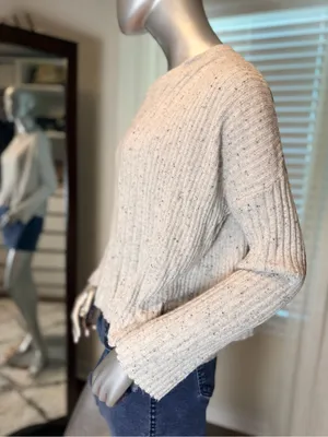 Madewell Merino Wool Alpaca Blend Boxy Ribbed Sweater Small Gray Cozy Neutral thumbnail 3