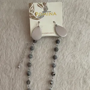 Pomina Gray Beaded Necklace with Medallion thumbnail 5