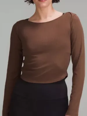 Lululemon ribbed brown longsleeve with open back detail thumbnail 1