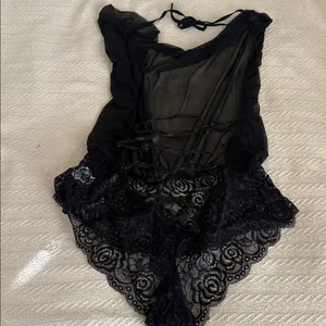 2X Avid Love Black Lace halter Chemise Teddy lingerie intimates thumbnail 4