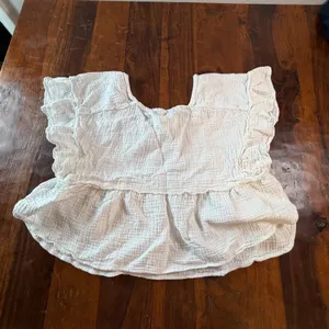 Anthropologie White Cotton Gauze Ruffle Peplum Blouse Square Neck Large thumbnail 2
