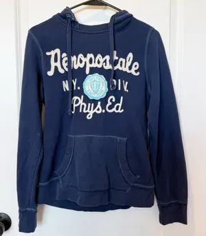 VTG Aeropostale Womens Y2K Navy Hooded Sweatshirt Large Preppy Mall Spellout thumbnail 1