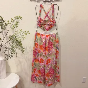 ASTR Marise Wide Leg Jumpsuit in Orange Purple Multi Size Small NWT thumbnail 6
