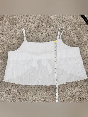 Open Edit Plissé Camisole Top Pajamas White Large L NWT Tie Back Spaghetti Strap thumbnail 9