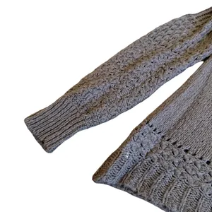 Free People Chunky Pullover V-Neck Sweater Neutral Brown Wool Stretch Size Large thumbnail 11
