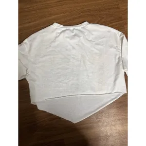 White Graphic Crop Top‎ Handkerchief Hem Cool Girls Party Rock Streetwear Tee thumbnail 3