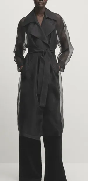 Technical organza trench coat with belt thumbnail 1