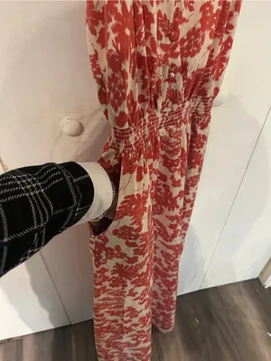 Prómesa Cream Dress with Coral-Red Floral Print thumbnail 13