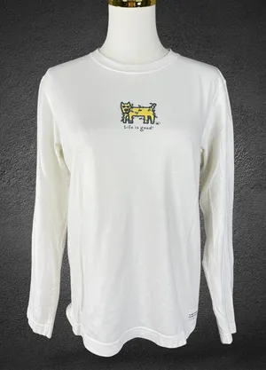 Life is Good Womens White Cotton Long Sleeve Holiday Dog Graphic Tee Shirt S thumbnail 1