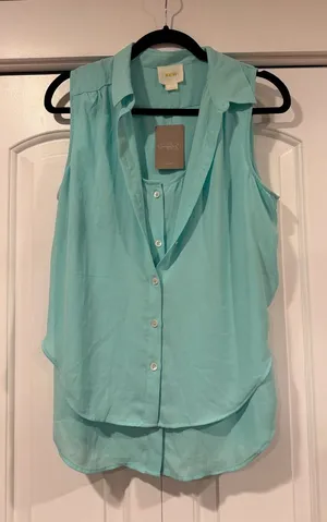Maeve from anthropologie Sleeveless‎ Button-Down Blouse in Aqua sm nwt thumbnail 1
