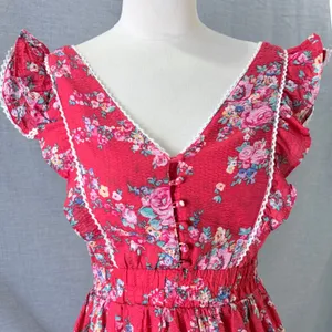 Betsey Johnson Mini Dress Red Floral Tiered Ruffle Lace Trim XS thumbnail 3
