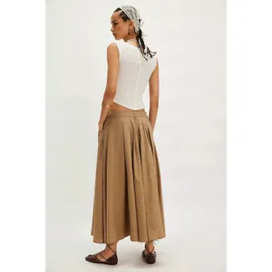 Free People All Around Midi Maxi Full Skirt Olive Tan Khaki Size Large Neutral thumbnail 3