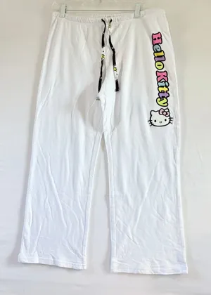 Hello Kitty Sanrio Lightweight White Waffle Knit Pajama Pants XL NWT thumbnail 1