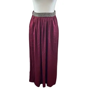 Zara Basic Burgundy Beaded Waist Maxi‎ Skirt Size S Burgundy Wine Red Boho thumbnail 2